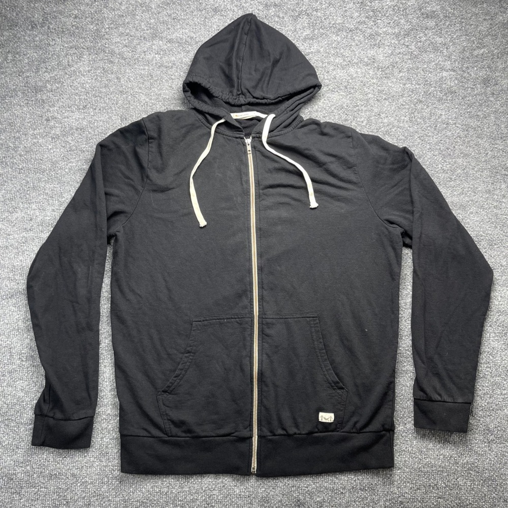 Marine Layer Mens Black Full Zip Hoodie Lightning Bolt Graphic Large